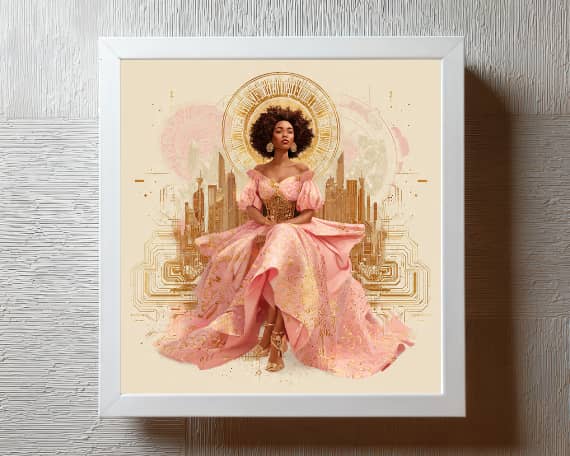 Black Woman Empowerment Wall Art, Afrofuturist Queen Portrait Digital Download, Black Woman Seated Royalty Portrait, Afro Art Printable