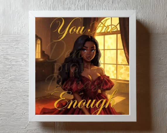 Black woman wall art printable, affirmation self-care decor, inspirational bedroom digital download, warm comfort motivational gift, quotes