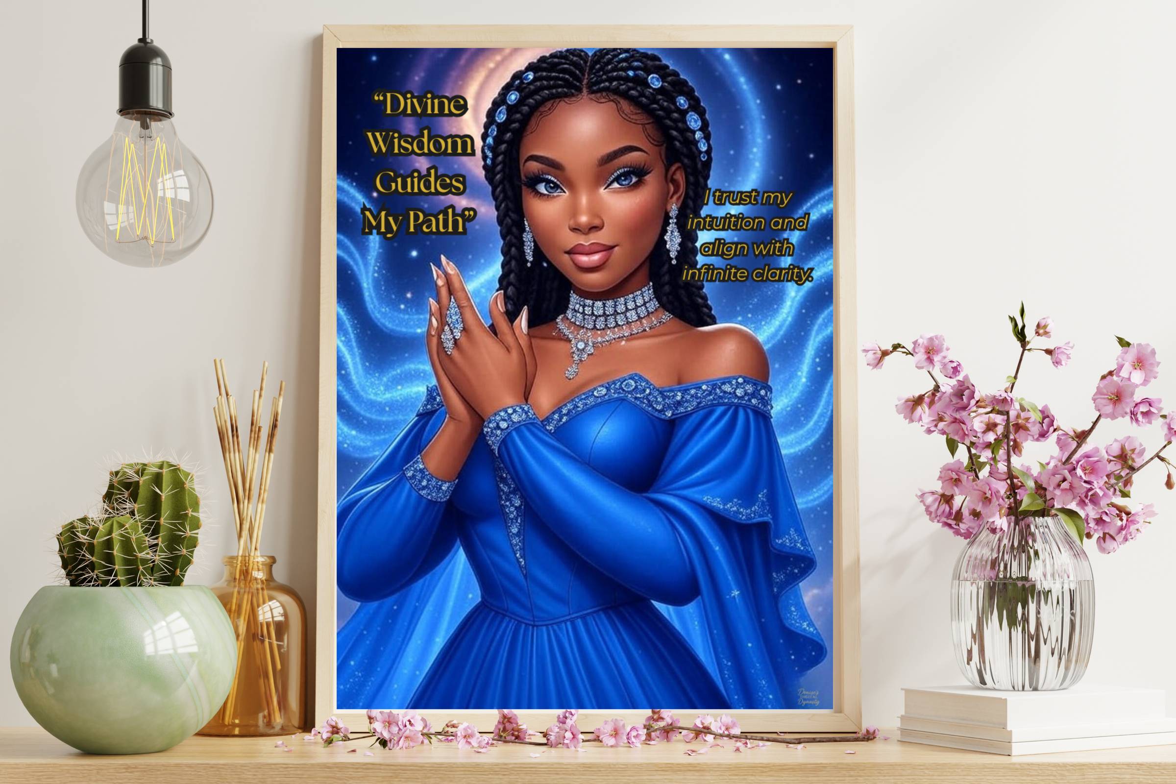 Intuition & Wisdom Wall Art Printable | Sapphire African Goddess Decor | Spiritual Black Woman Download | Feminine Gift