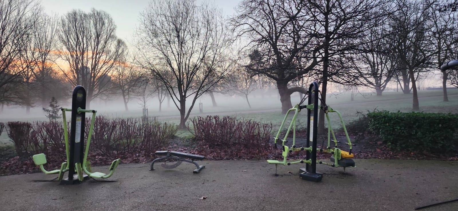 Training on a cold morning. 