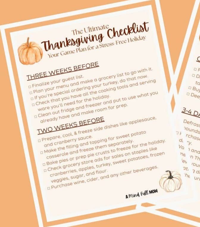 Checklist for Thanksgiving dinner.