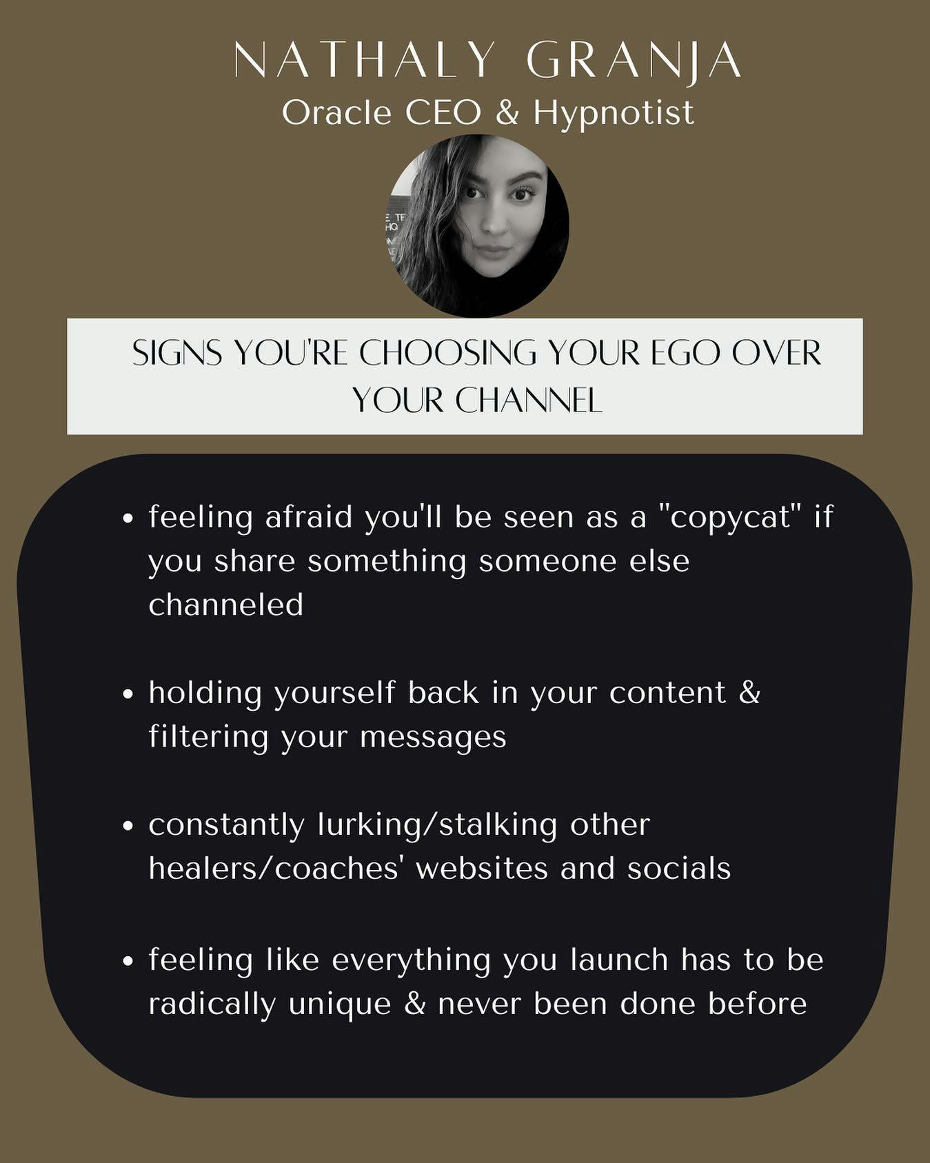 ðŸ’« 4 reminders for when you find yourself choosing EGO over channel ðŸ’«â� â� 
â� â� 
Do you ever find yourself comparing yourself to other intuitives?â� â� 
â� â� 
Maybe this comparison shows up as: â� â� 
â� â� 
-fearing you wonâ€™t seem â€œuniqueâ€� enough if others are sharing the same message as youâ� â� 
-being scared to be seen as a copycat if you have a similar program/course as someone elseâ� â� 
-muting yourself because â€œitâ€™s been said alreadyâ€�â� â� 
â� â� 
My dear Oracles...please remember these 4 things ðŸ‘‡ðŸ�½â� â� 
â� â� 
ð��–ð��ž ð��šð��¥ð��¥ ð��«ð��žð��¬ð��¨ð��§ð��šð��­ð��ž ð��°ð��¢ð��­ð��¡ ð���ð��¢ð��Ÿð��Ÿð��žð��«ð��žð��§ð��­ ð��©ð��žð��«ð��¬ð��©ð��žð��œð��­ð��¢ð��¯ð��žð��¬.â� â� 
â� â� 
Worried about sharing the same thing as others? â� â� 
â� â� 
REMEMBER ðŸ‘‰ðŸ�½ We all resonate with different voices âœ¨âœ¨â� â� 
â� â� 
When we donâ€™t recognize the importance of trusting our channel, we sabotage the ability to be seen by the client who needs to hear it FROM US specifically. â� â� 
â� â� 
ð��˜ð��¨ð��®ð��« ð��žð�� ð��¨ ð��¢ð��¬ ð��œð��¨ð��§ð��¬ð��­ð��šð��§ð��­ð��¥ð��² ð��­ð��«ð��²ð��¢ð��§ð��  ð��­ð��¨ ð��©ð��«ð��¨ð��­ð��žð��œð��­ ð��²ð��¨ð��®.â� â� 
â� â� 
Your ego is simply fighting for your survival. Itâ€™s your lizard brain, itâ€™s competition.â� â� 
â� â� 
Somewhere along your lineage you probably learned that it wasnâ€™t safe to share your voice, much less intuitive voices. We must retrain our mind (and hearts) to remember it is safe to be seen and heard.â� â� 
â� â� 
â� â� 
ð��Žð��®ð��« ð��­ð��«ð��¢ð�� ð�� ð��žð��«ð��¬ ð��œð��šð��§ ð��›ð��ž ð��¨ð��®ð��« ð�� ð��«ð��žð��šð��­ð��žð��¬ð��­ ð��­ð��žð��šð��œð��¡ð��žð��«ð��¬.â� â� 
When youâ€™re feeling triggered by other people, itâ€™s an OPPORTUNITY to anchor more heavily into your purpose and mission. â� â� 
â� â� 
When you fully trust in your channel, youâ€™re no longer concerned with what those around you are doing. â� â� 
â� â� 
ð��’ð��¢ð��¦ð��¢ð��¥ð��šð��« ð��œð��¡ð��šð��§ð��§ð��žð��¥ð��¢ð��§ð�� ð��¬ ð��¦ð��žð��šð��§ ð��°ð��žâ€™ð��«ð��ž ð��­ð��šð��©ð��©ð��žð��� ð��¢ð��§ð��­ð��¨ ð��­ð��¡ð��ž same important ð��œð��¨ð��¥ð��¥ð��žð��œð��­ð��¢ð��¯ð��ž message.â� â� 
â� â� 
I fully EMBRACE when other intuitives are channeling similar messages. â� â� 
â� â� 
To me, itâ€™s a sign of validation that collectively, these are messages all of us need to hear âœ¨ It confirms just how potent and powerful the channelings are. â� â� 
â� â� 
Did you find these reminders helpful? Which one are you resonating with most?â� â� 