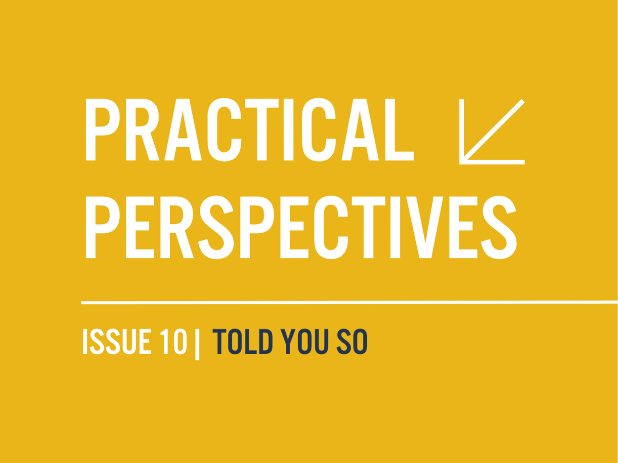 Practical Perspectives Issue 10 "Told You So" on a golden yellow background
