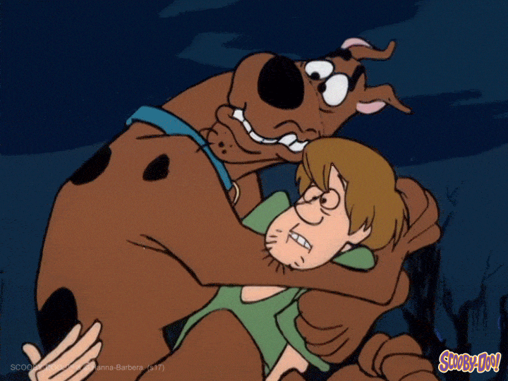 scooby doo and shaggy looking scared to show how scary these copywriting challenges can be