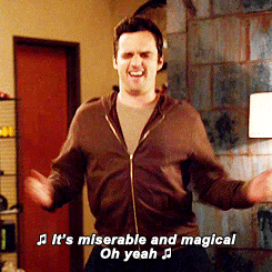 Nick Miller from New Girl saying "It's miserable and it's magical" because that's what freelance copywriting feels like