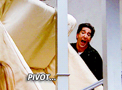 Ross from Friends saying "PIVOT" to reflect how I pivoted my strategy