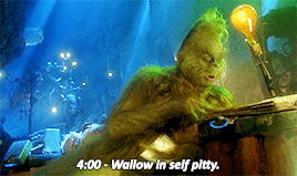 A gif of the Grinch saying "4:00 - wallow in self-pity" which represents the overwhelm that comes with end-of-year goals