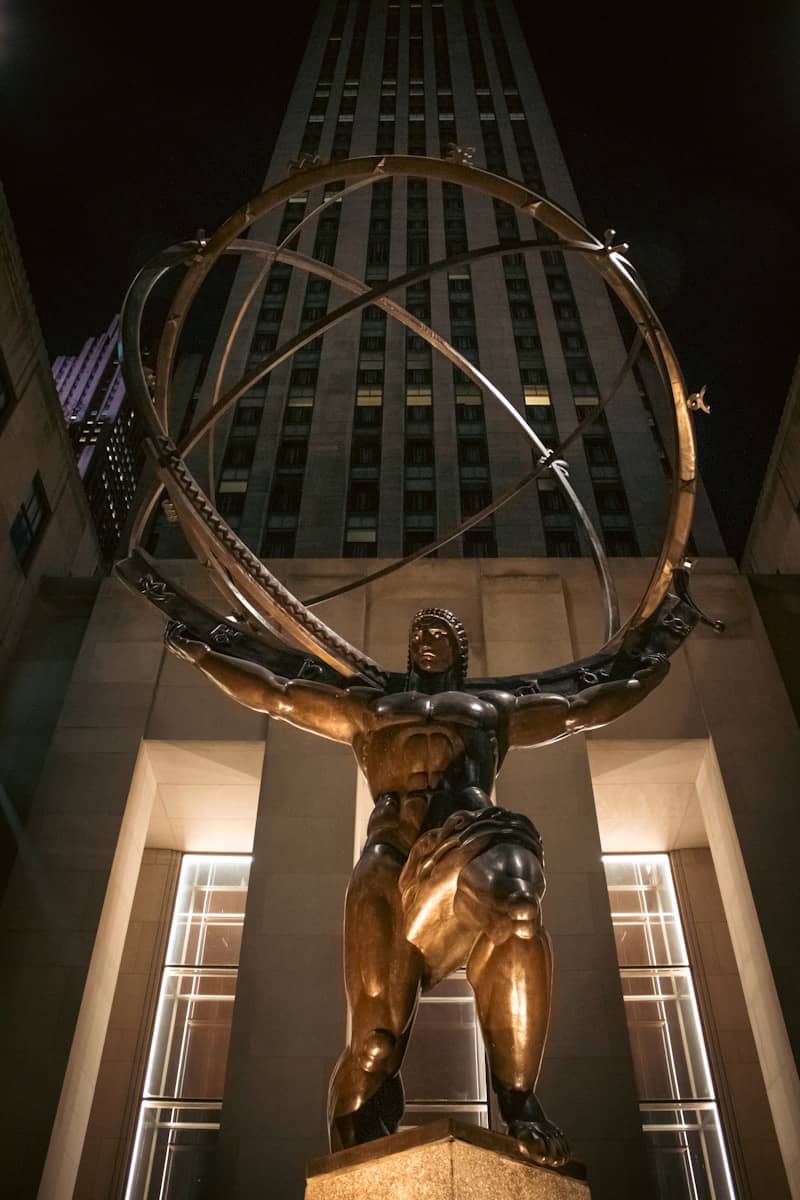 Atlas statue holds the world in new york city.