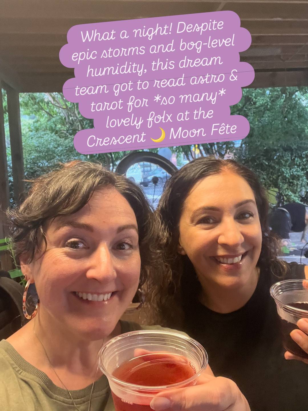 stacey and fellow astrologer Mantreh Atashband at Mural City Cellar's Crescent Moon Fete