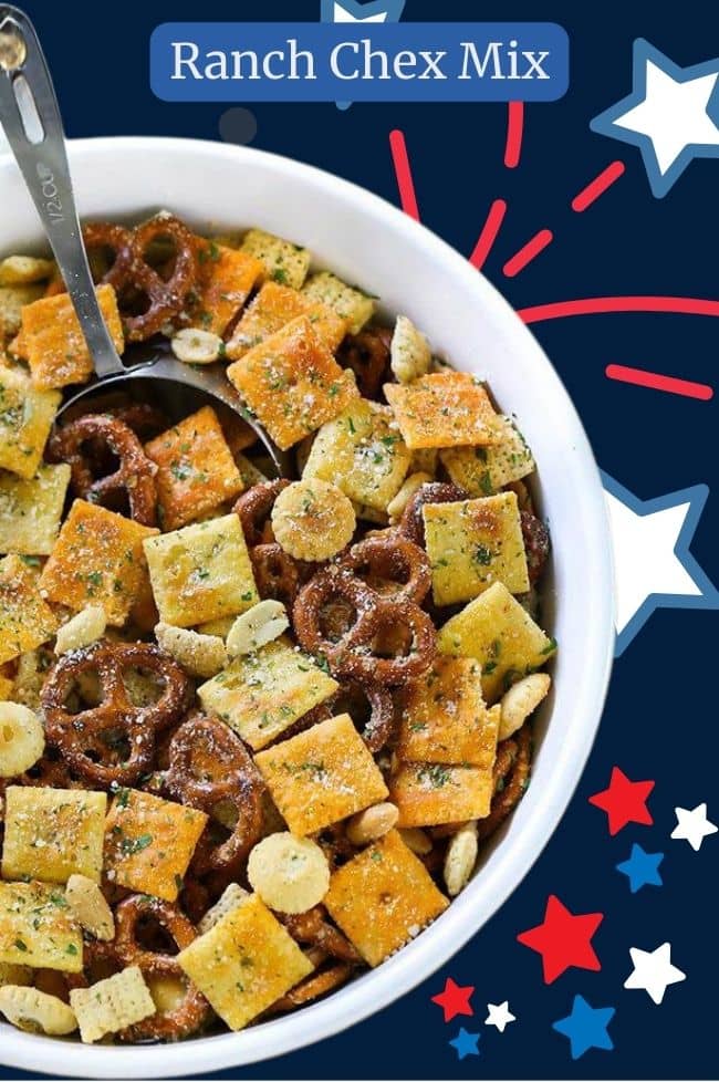 Ranch Chex Mix made for a crowd. My favorite snack mix is loaded with peanuts, cheese crackers, pretzels, and rice cereal. This easy zesty Ranch Chex Mix is perfect for parties and school lunches. 