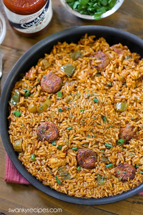 A traditional Creole rice dish made with pork sausage, tomatoes, and Creole seasonings simmered in stock with a trinity of vegetables that include onion, celery, and bell pepper. 