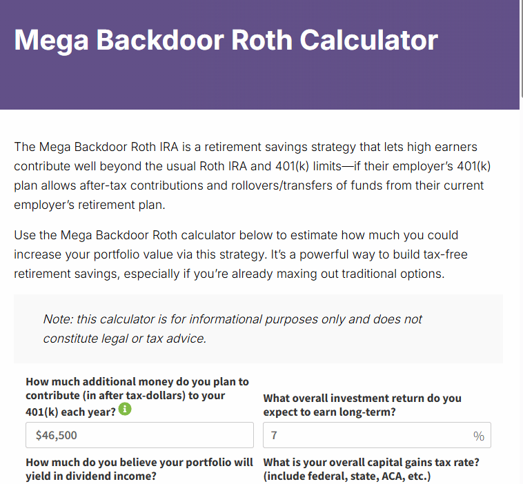 mega backdoor roth calculator
