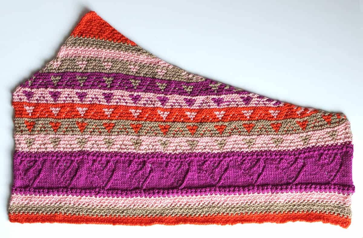 Ewe Heart Cowl Colorful Knitting Project.