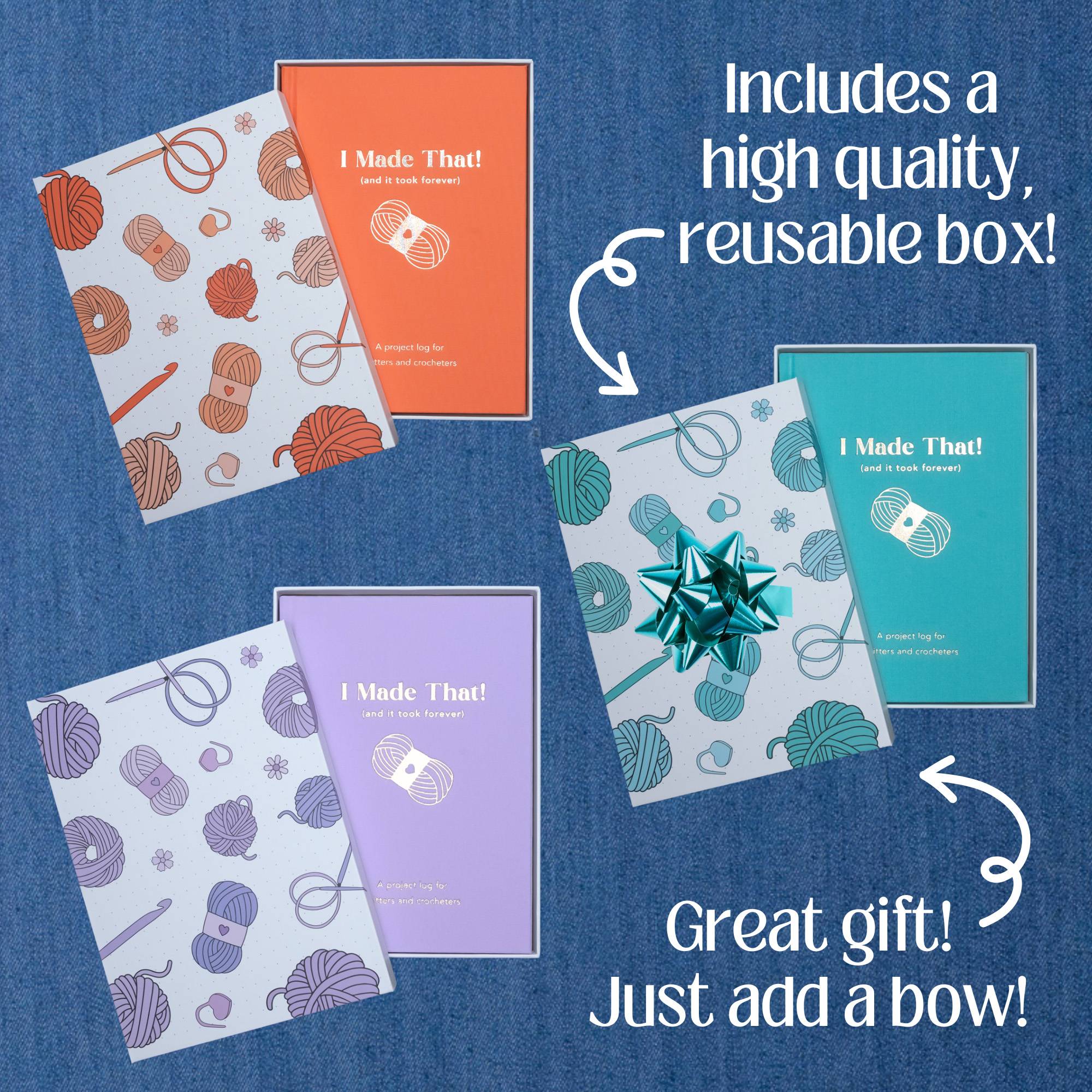 Knitting Journal Gifts with reusable box.