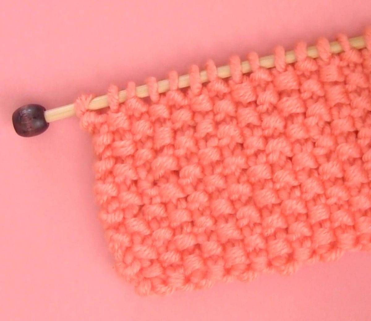 Seed stitch knitting swatch.