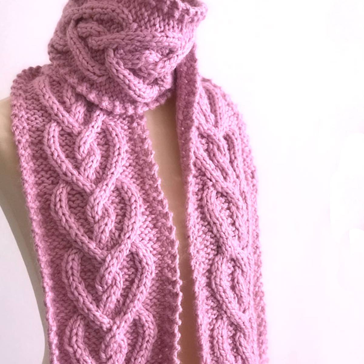 Knitted Cable Heart Scarf designed by Studio Knit.