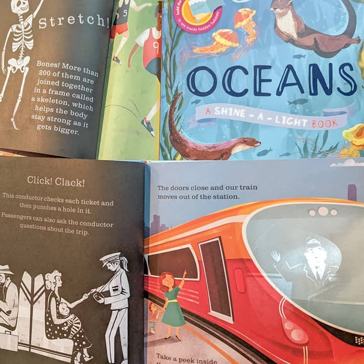 Image of shine-a-light books, showing the secret image shining through the page