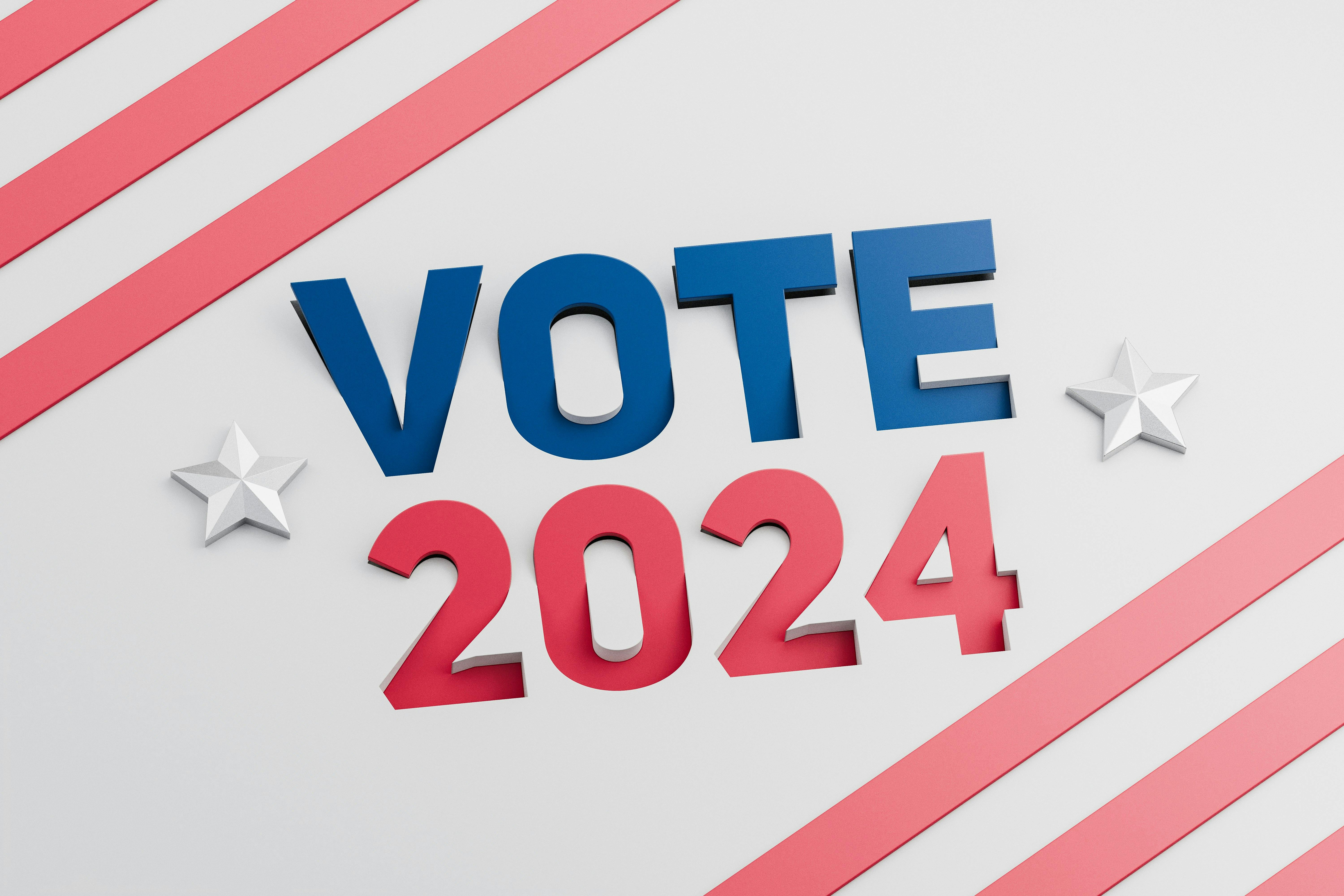 Red, white, and blue decorations with the text, "VOTE 2024"