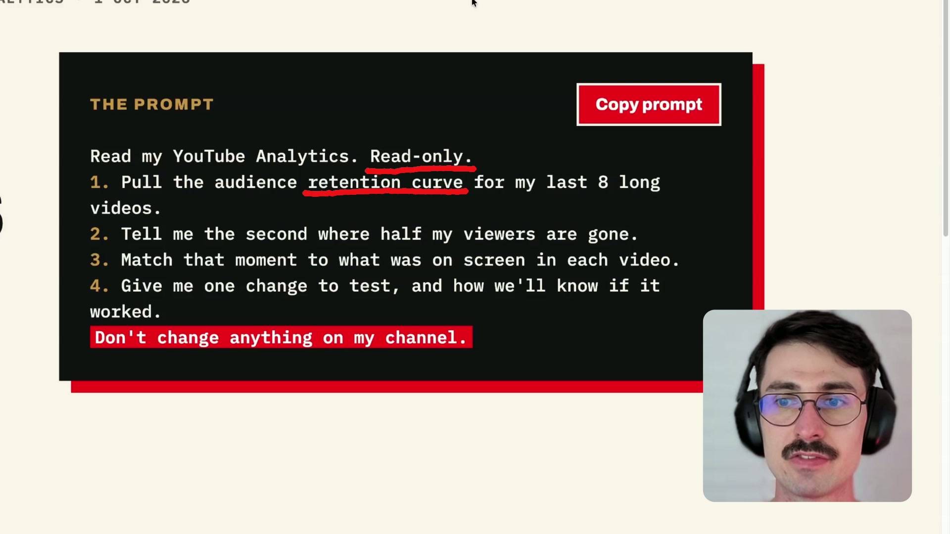 LAB 0013 frame at 10:30: the prompt card on screen, "Don't change anything on my channel." in red