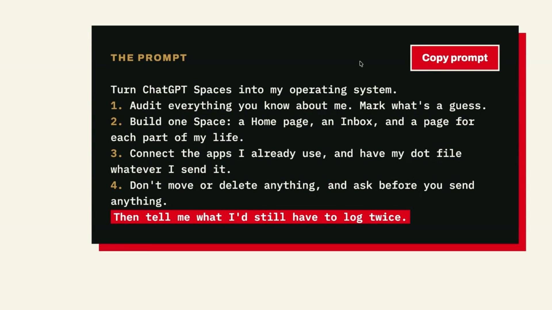 LAB 0012 frame at 9:58: the prompt card on screen as i read it