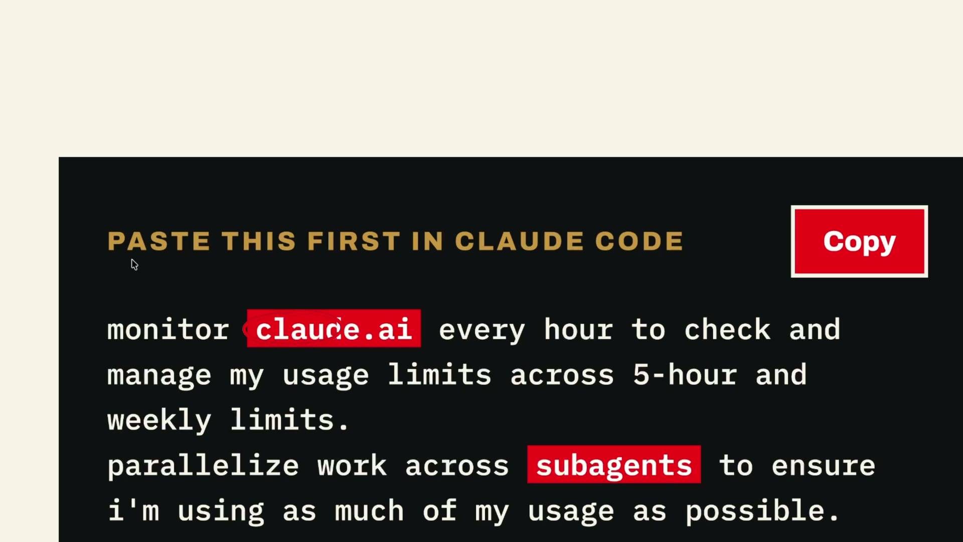 LAB 0016 frame at 12:32: the "paste this first in Claude Code" prompt card with claude.ai and subagents highlighted in red