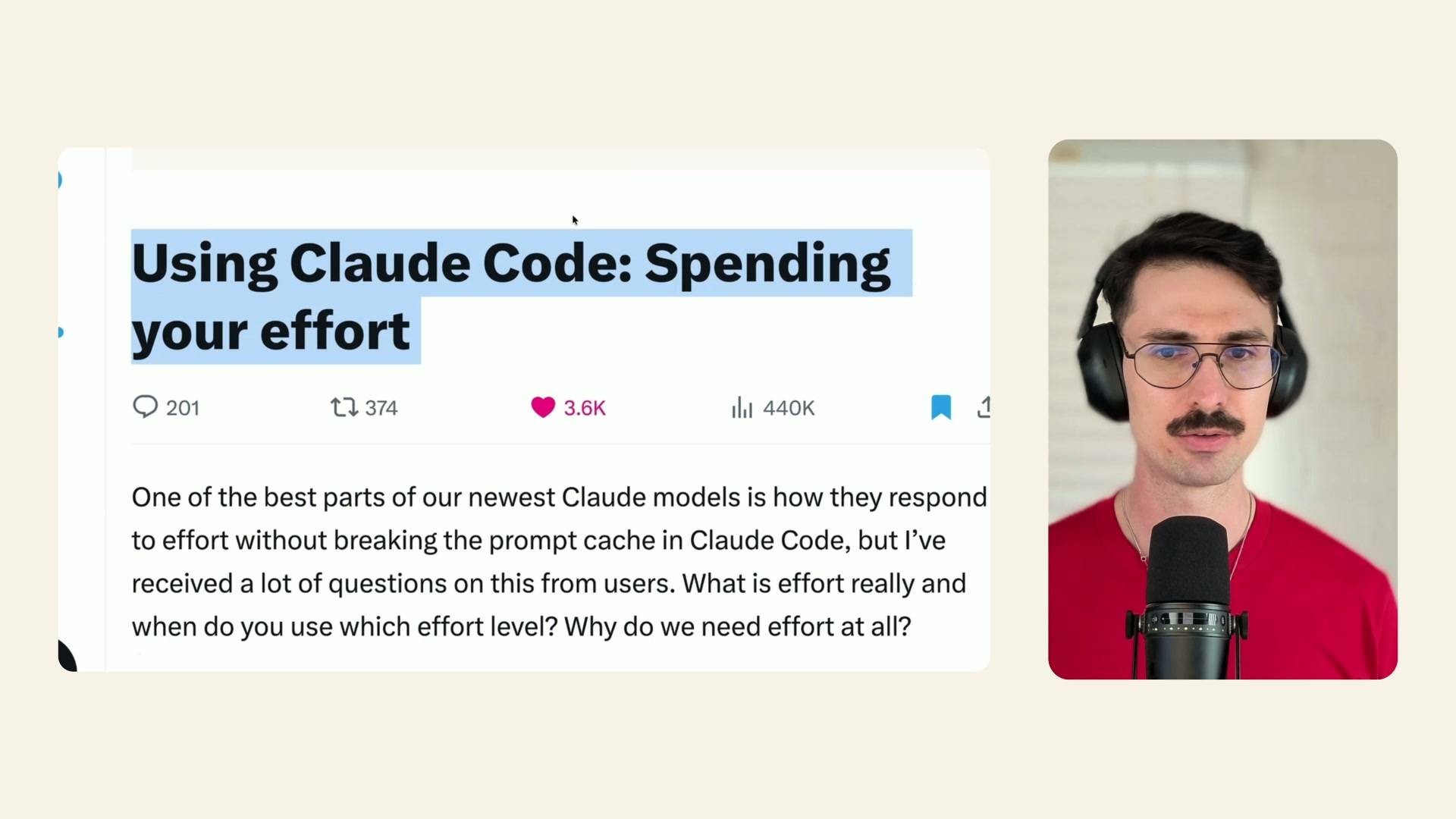 LAB 0008 frame at 10:37: Thariq's "Using Claude Code: Spending your effort" article on X