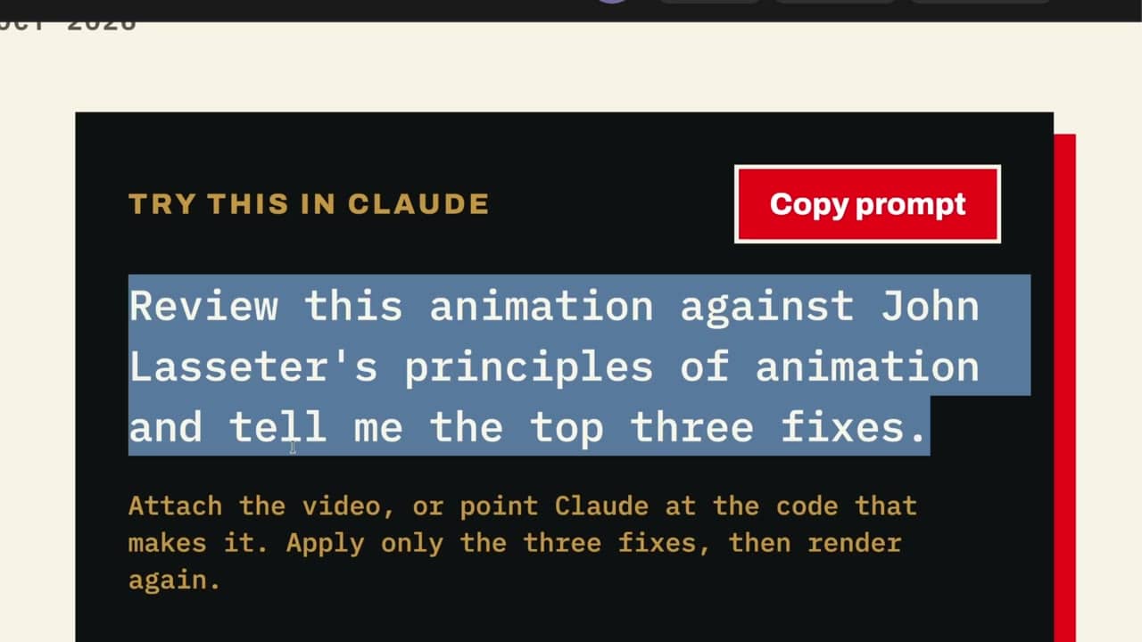 LAB 0019 frame at 12:35: the "try this in Claude" card with the Lasseter prompt