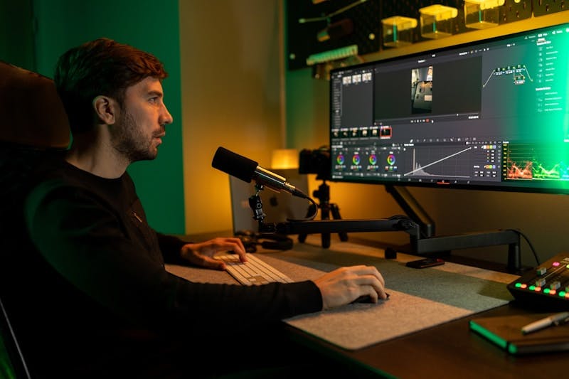 a man sitting at a desk in front of a computer