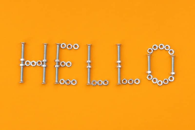 the word hello spelled out in metal parts