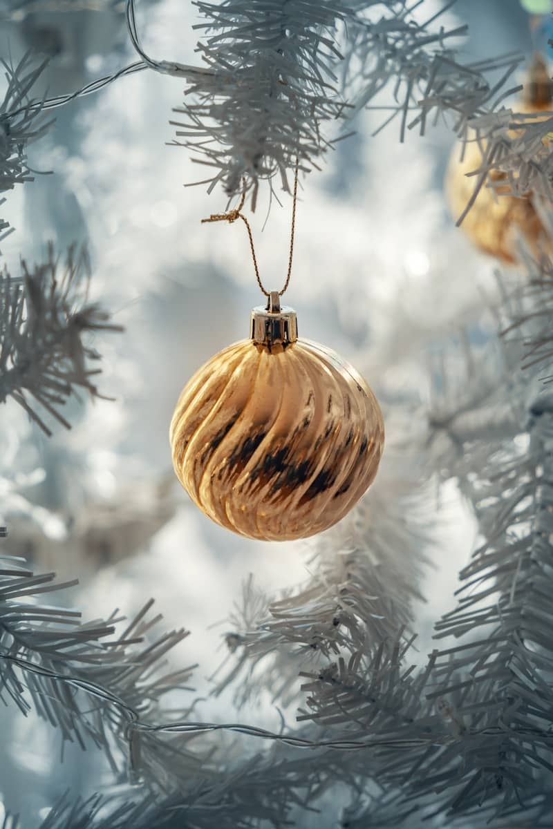 A christmas ornament hanging from a christmas tree