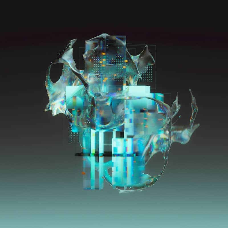 Abstract digital art with glowing blue and gold elements