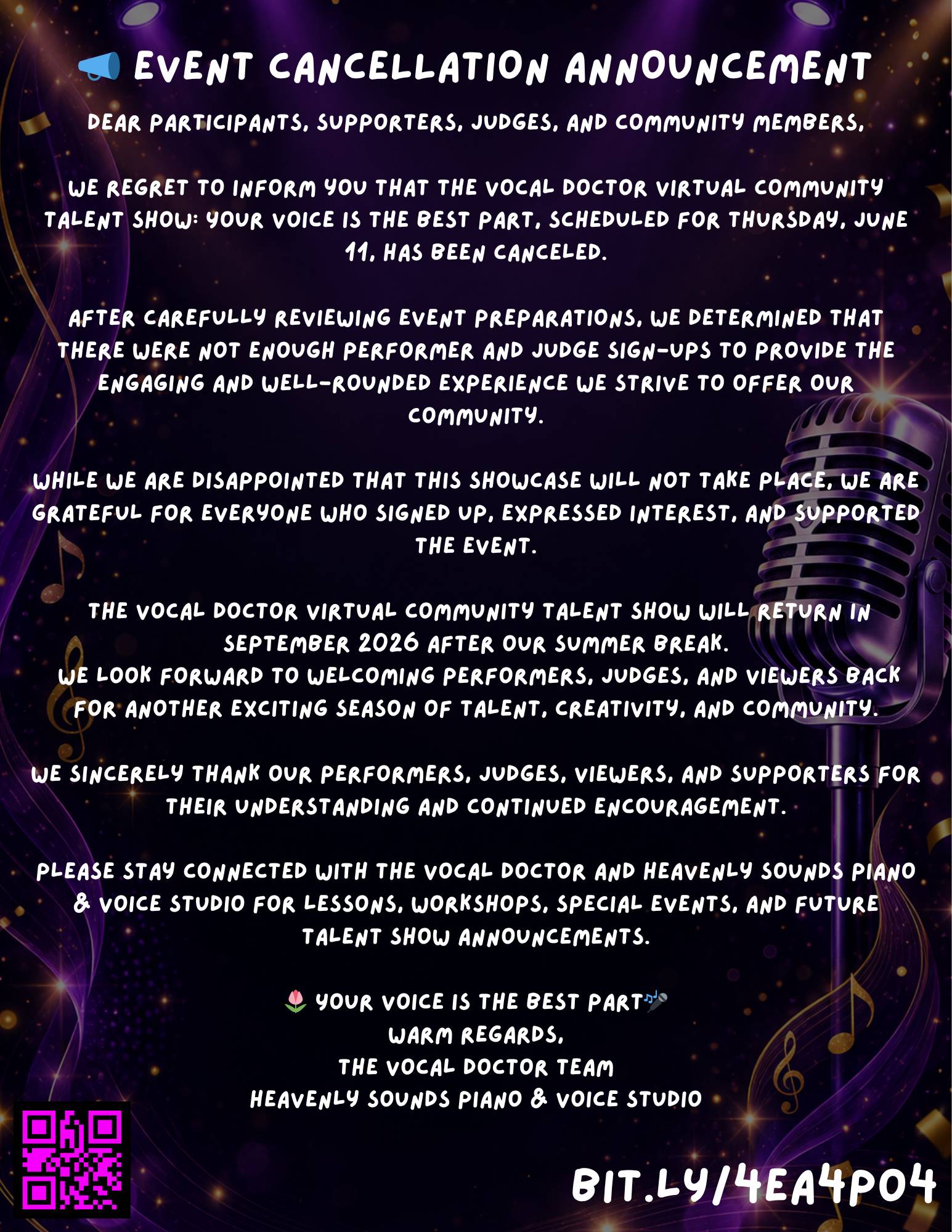 ? EVENT CANCELLATION ANNOUNCEMENT