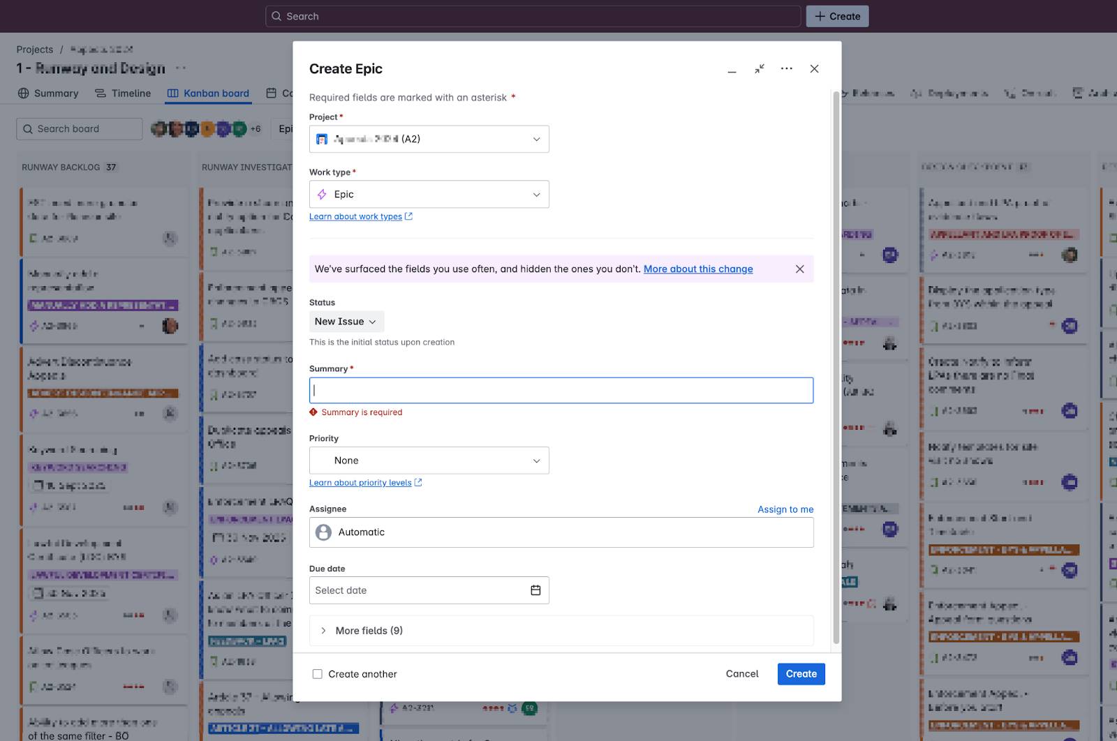 Form to create a JIRA ticket with multiple optional fields that are unclear