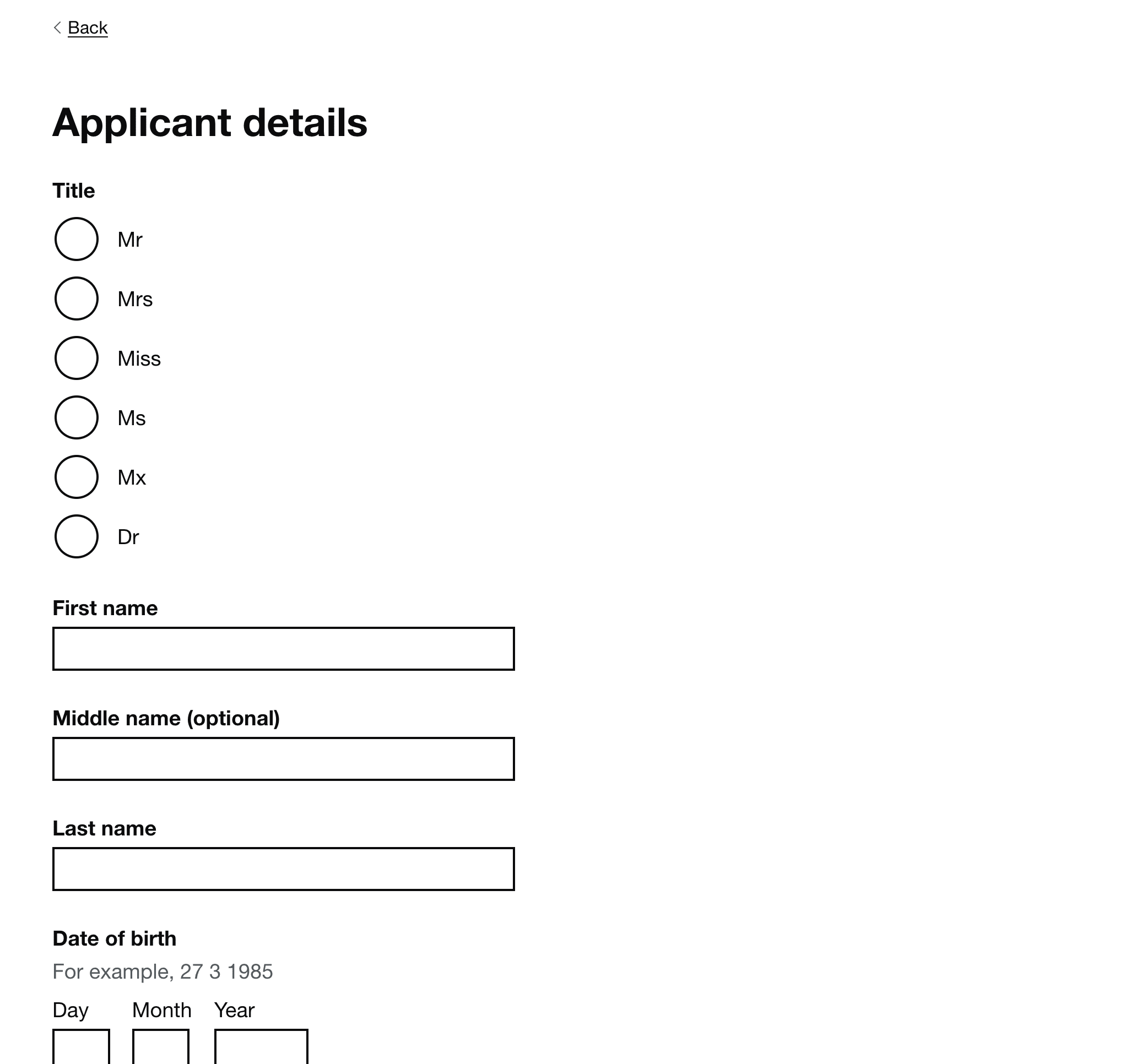 A long form with multiple fields going down the page.