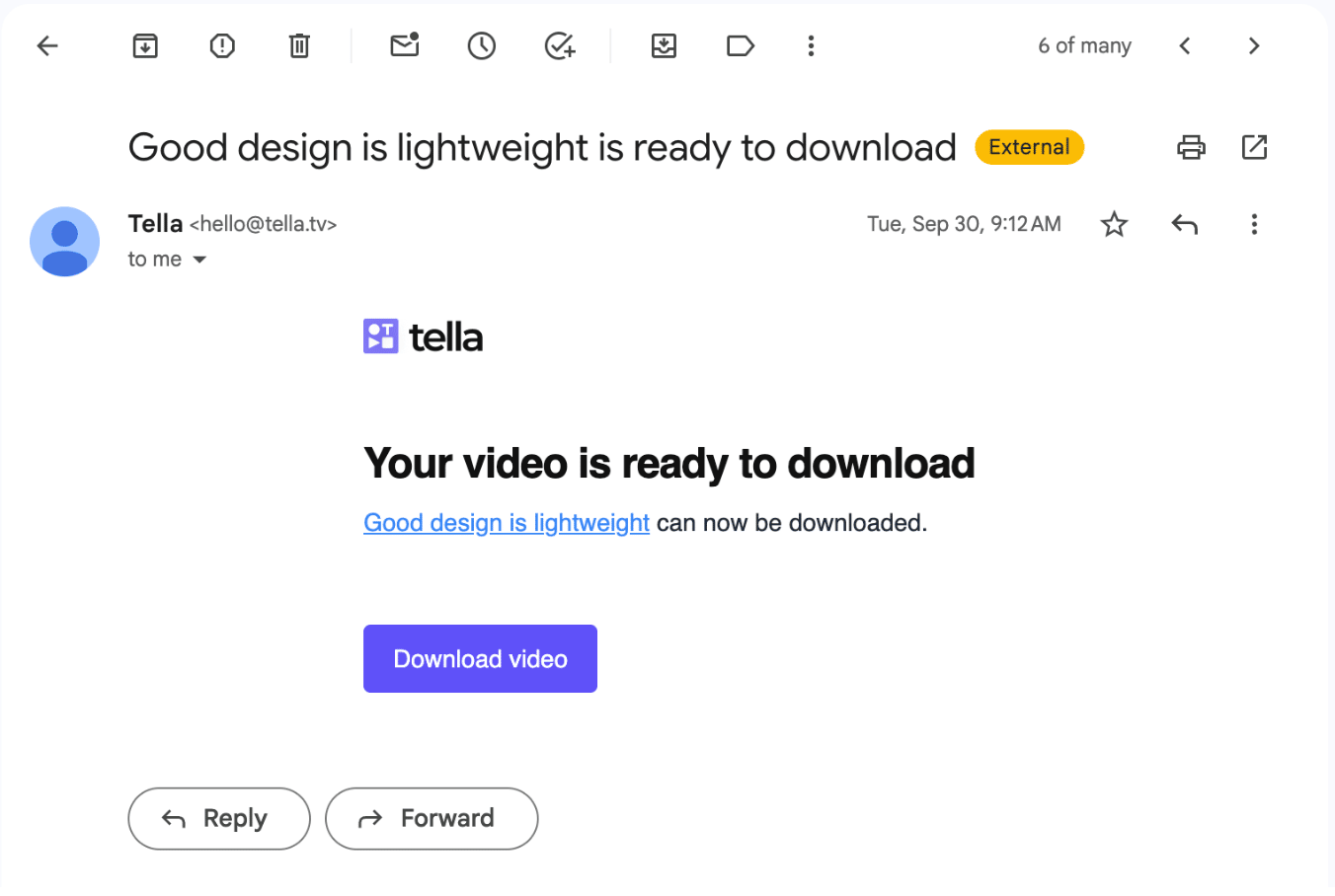 Email notification to say my video is ready to download.