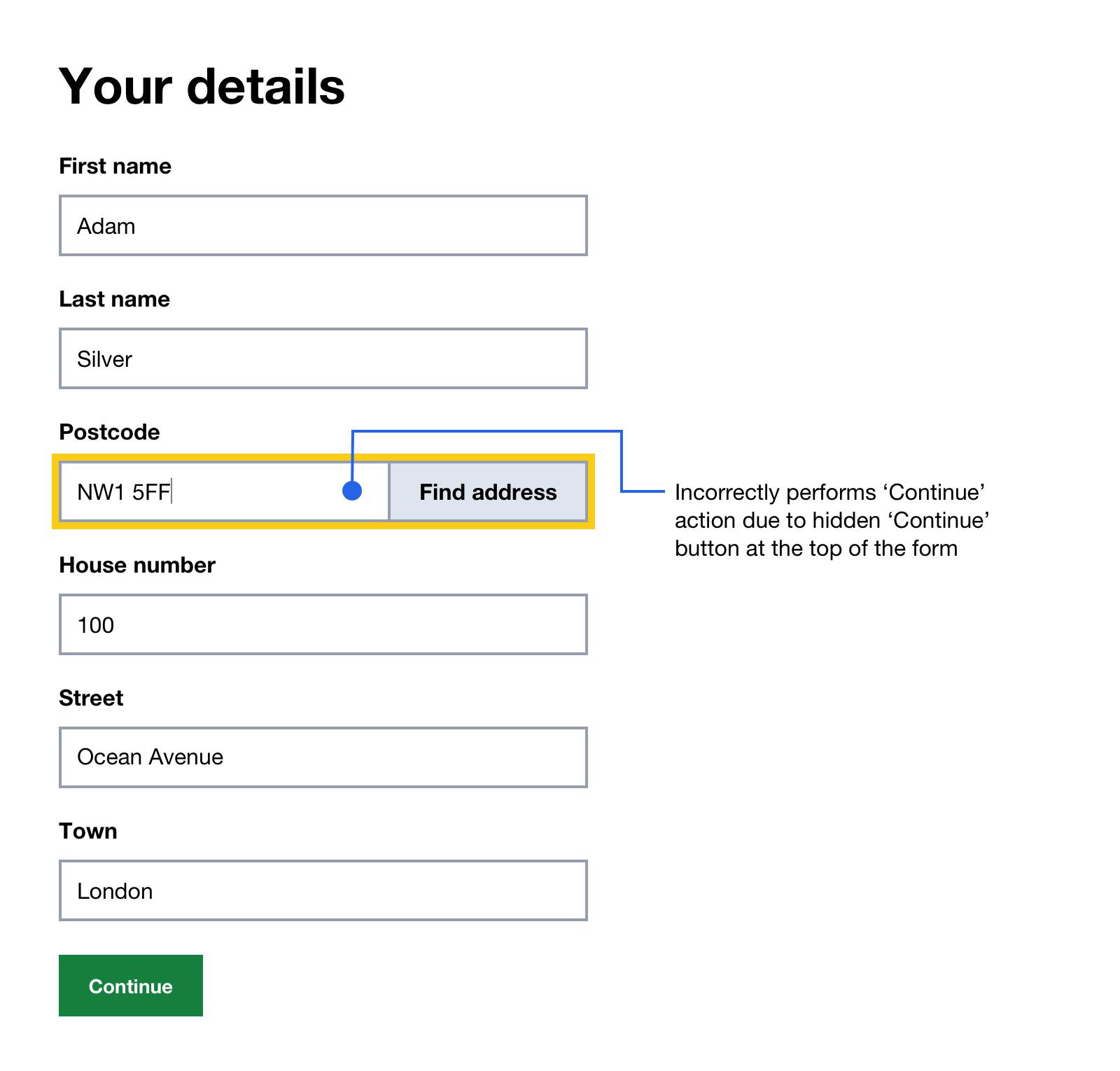 The form with the postcode input filled out and in focus. 