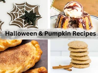 Halloween & Pumpkin Recipes: Photos of Chocolate Sugar Cookie Web and Spider, Pumpkin Lava Cake, Pumpkin Hand Pies, and Pumpkin Snickerdoodles