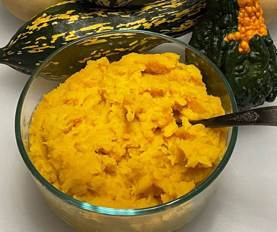 A bowl of mashed butternut squash.