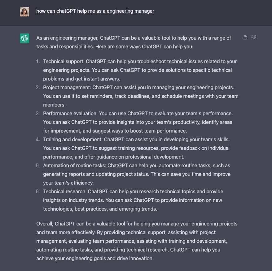 How chatgpt can help us as a engineering manager