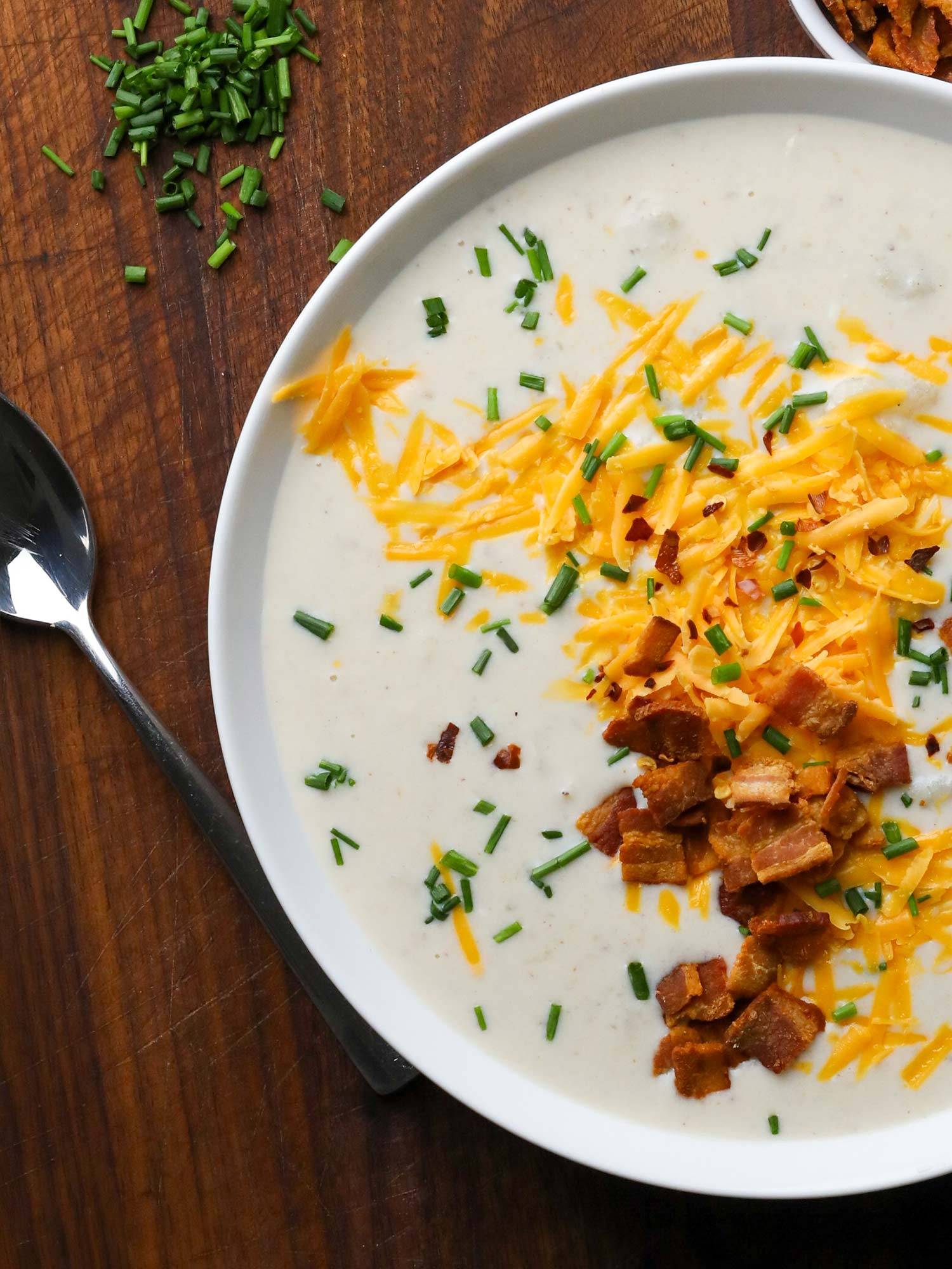 loaded baked potato soup in a bowl