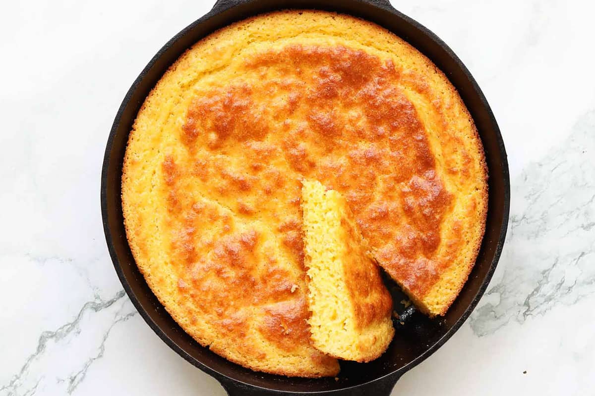 a skillet of buttermilk cornbread