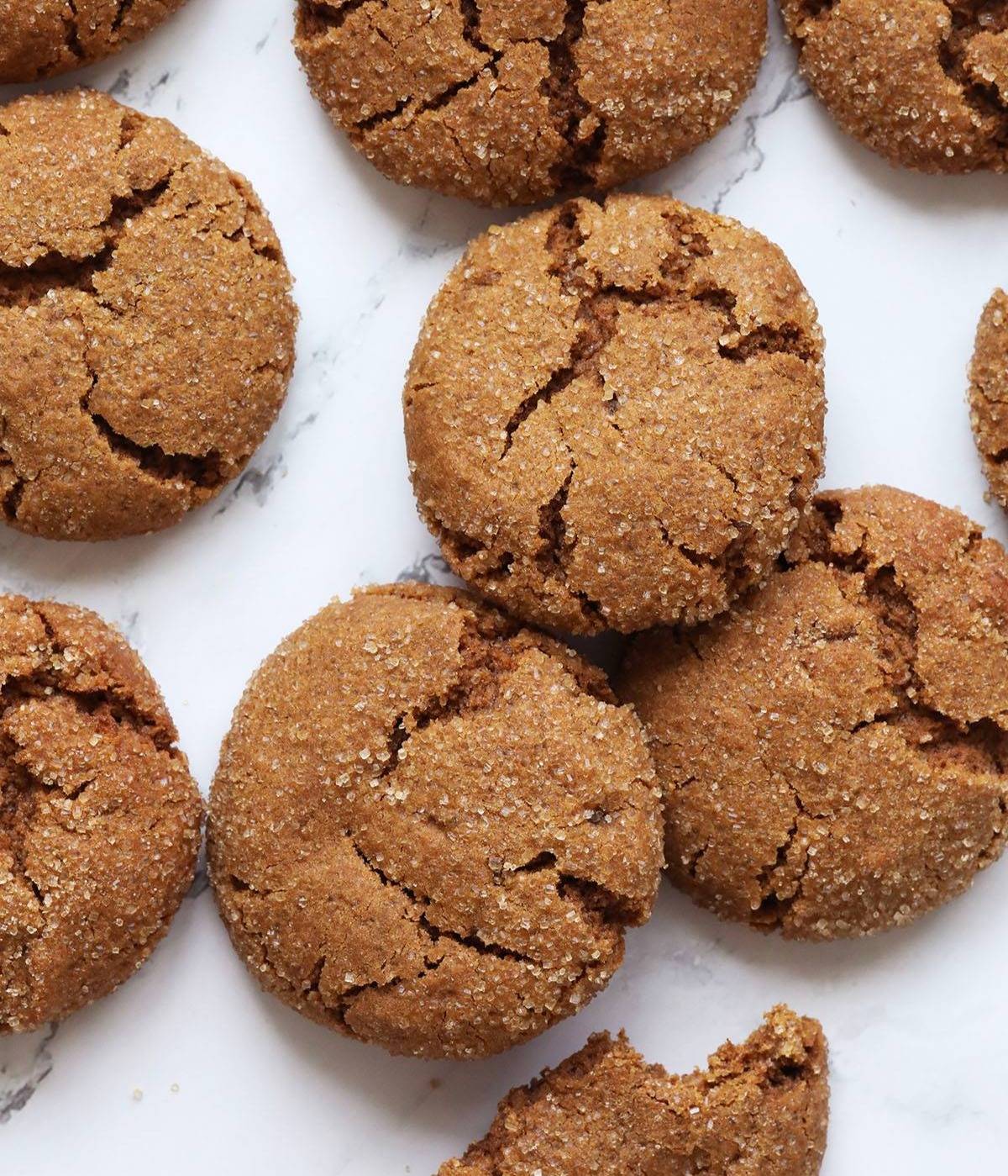 a pile of soft ginger cookies on a marble background