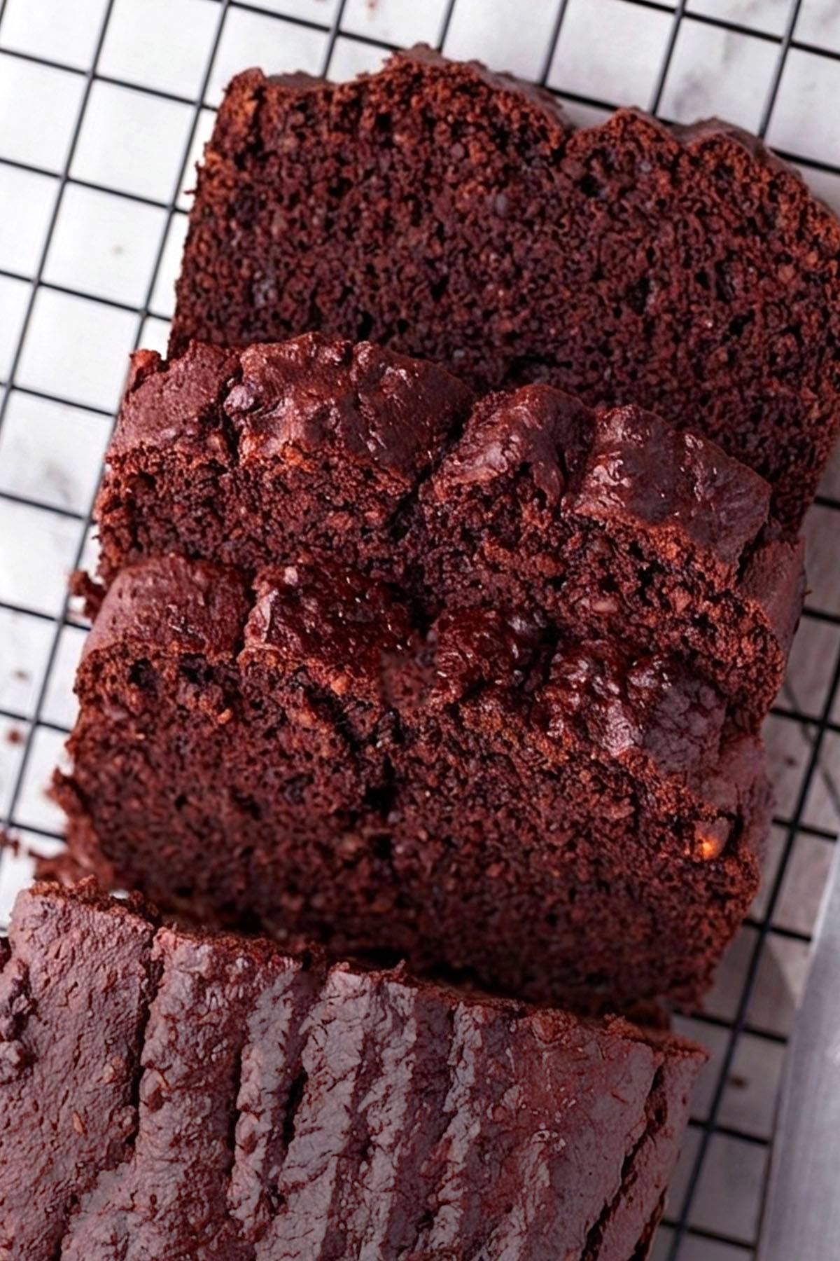 chocolate zucchini bread on a wire rack