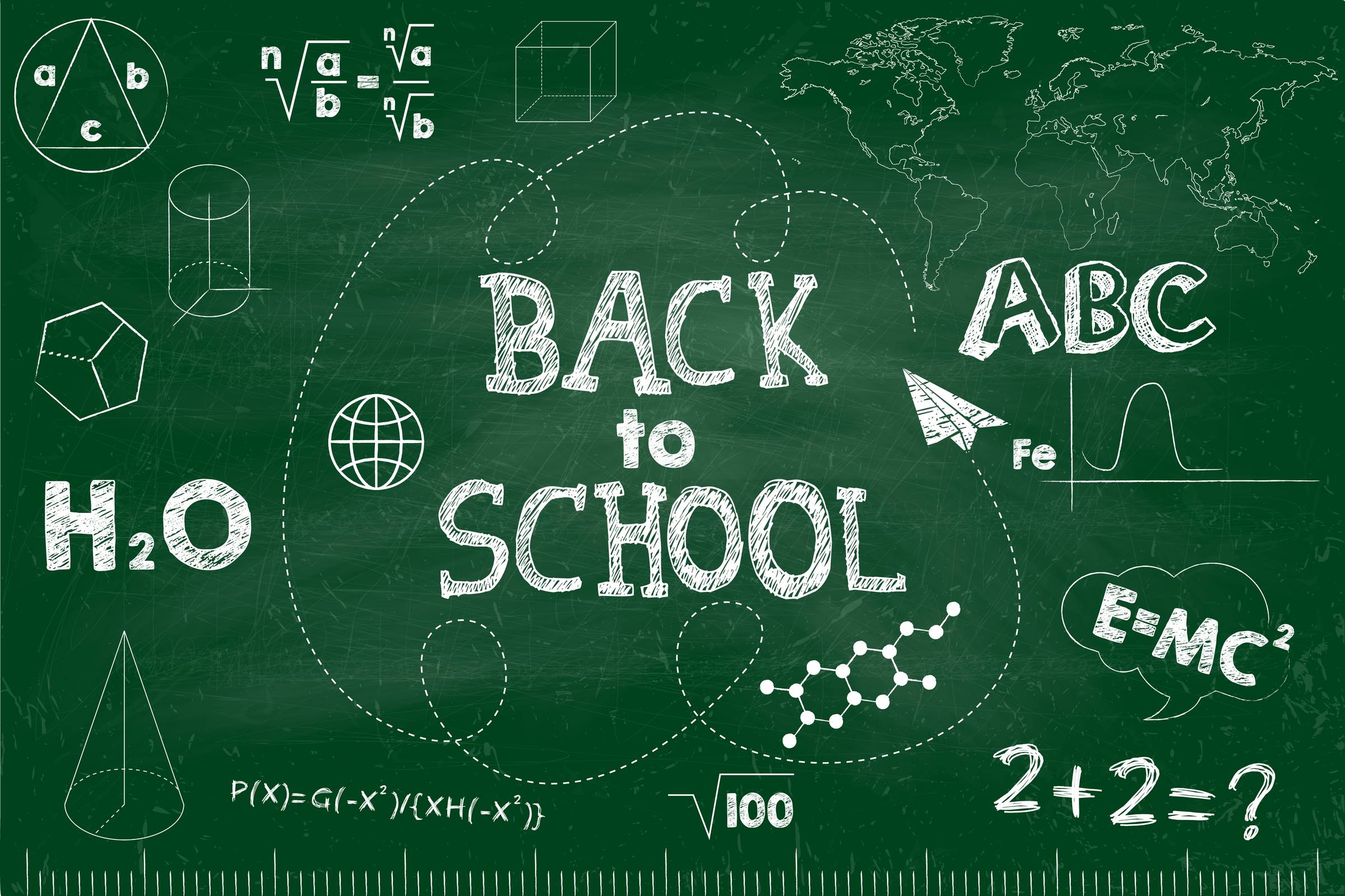 Back to school banner. Green school board with inscriptions. Vector illustration.