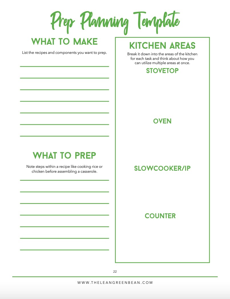 food prep course planning worksheet