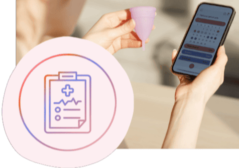 Frau mit Menstruationstasse und Zyklusapp