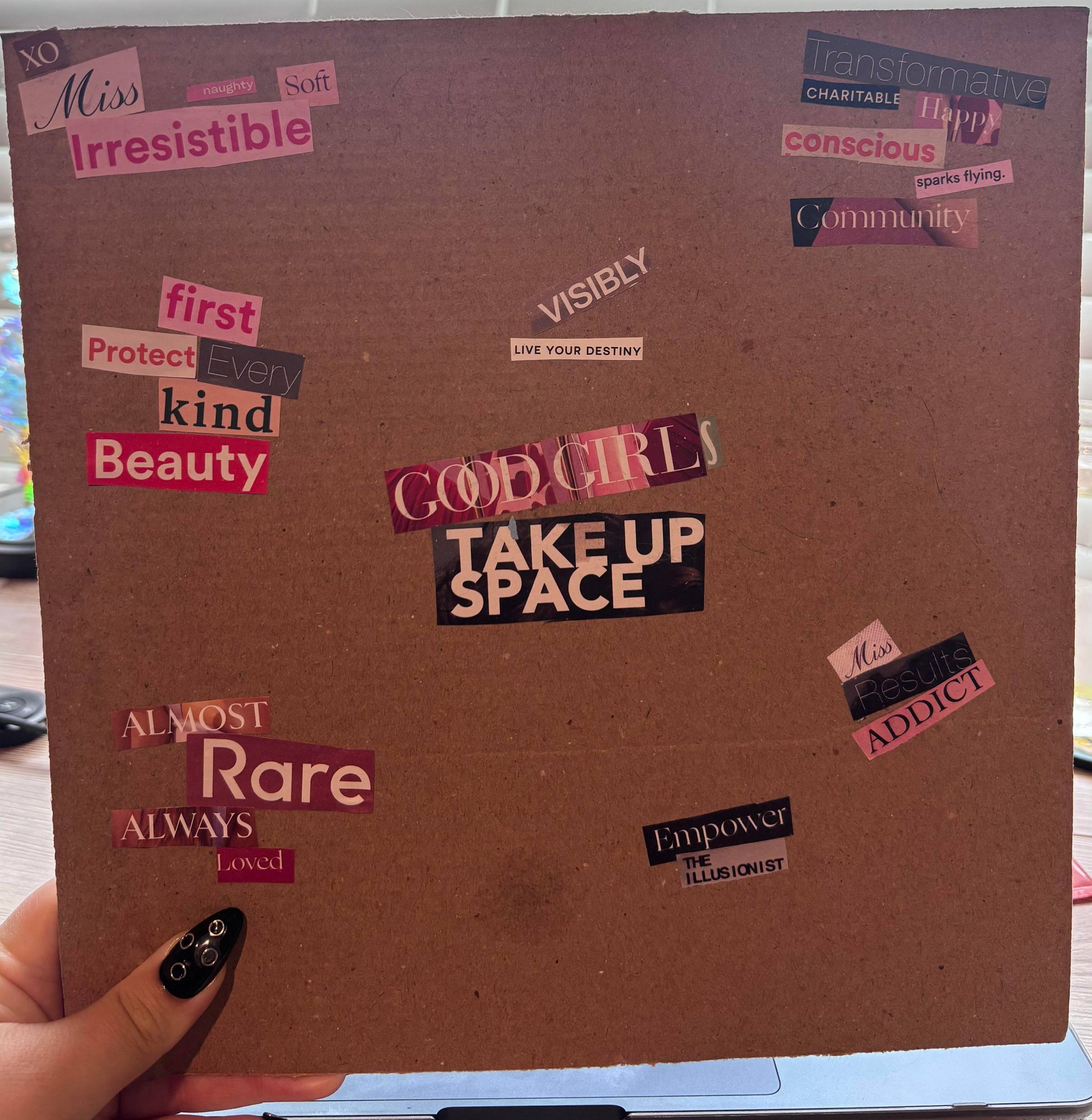 Image of my current collage in progress of cutting up a magazine for creative exercises