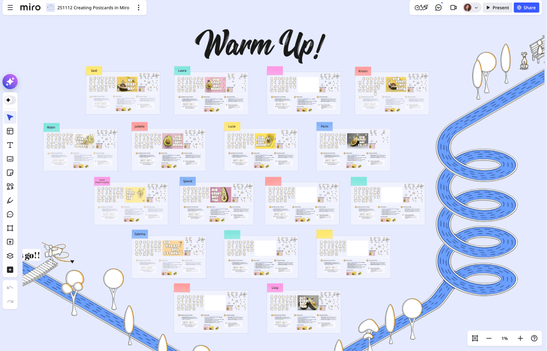 Image of a colourful Miro board activity area