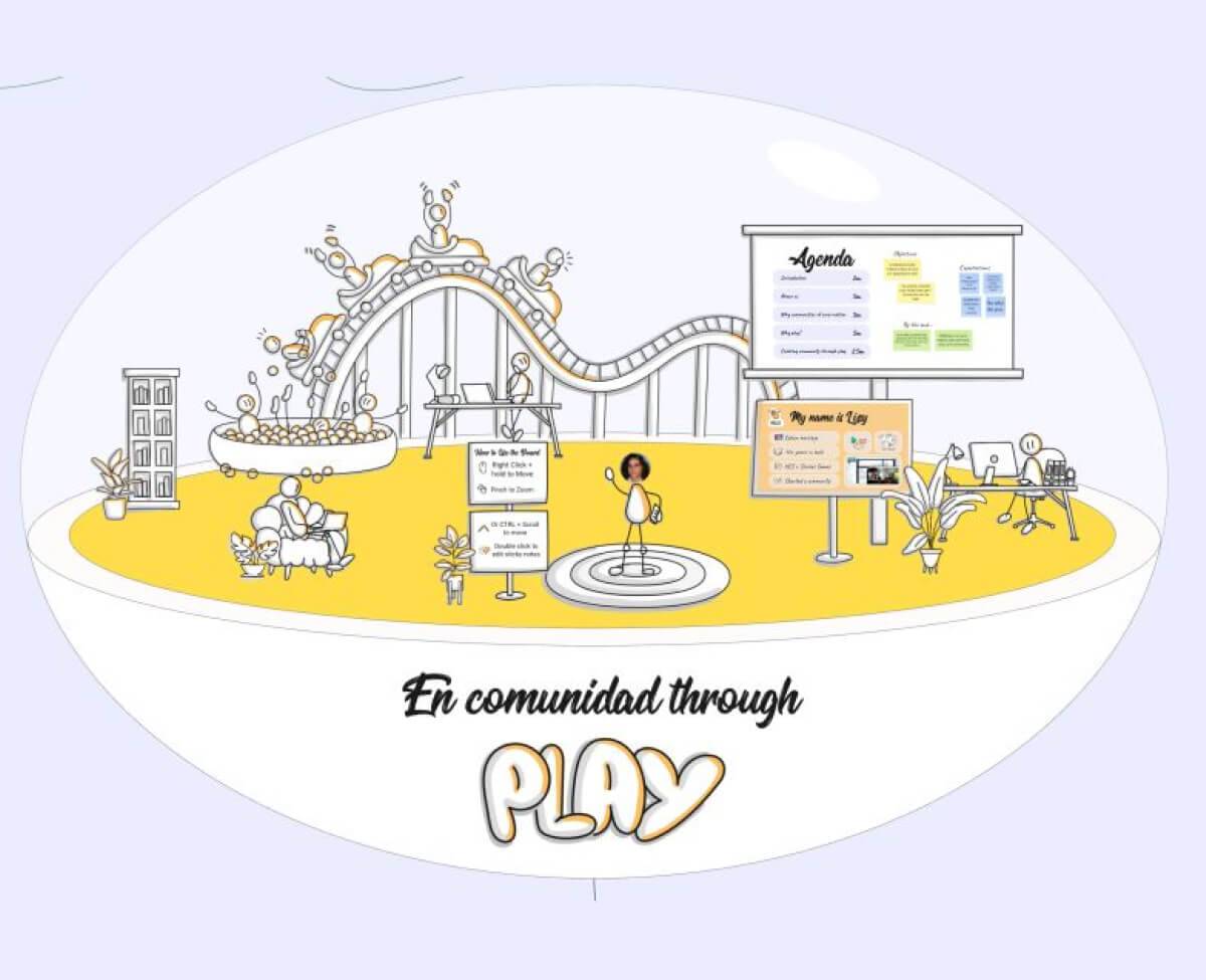 A workshop welcome area in the shape of an orb with a rollercoaster and playpark