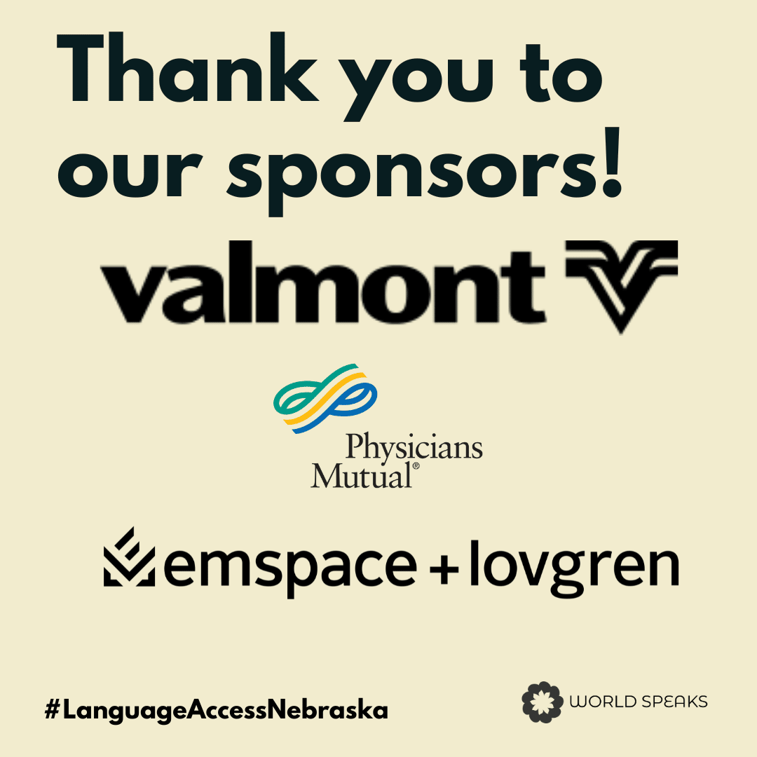 Text on a tan background reads "Thank you to our sponsors: Valmont, Physicians Mutual and Emspace+Lovgren
